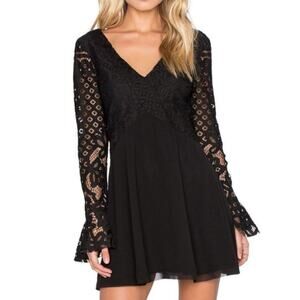 Tularosa Skylar Black Lace Bodice Chiffon Skirt Tie Back Mini Dress S